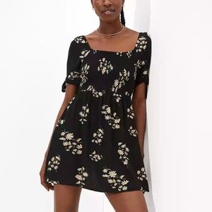 Floral Tie-Sleeve Smocked Mini Dress